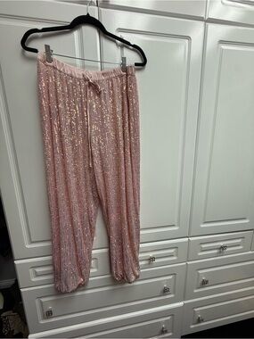 Victoria Secret Sequin Pleated Pink Jogger Pants  Medium